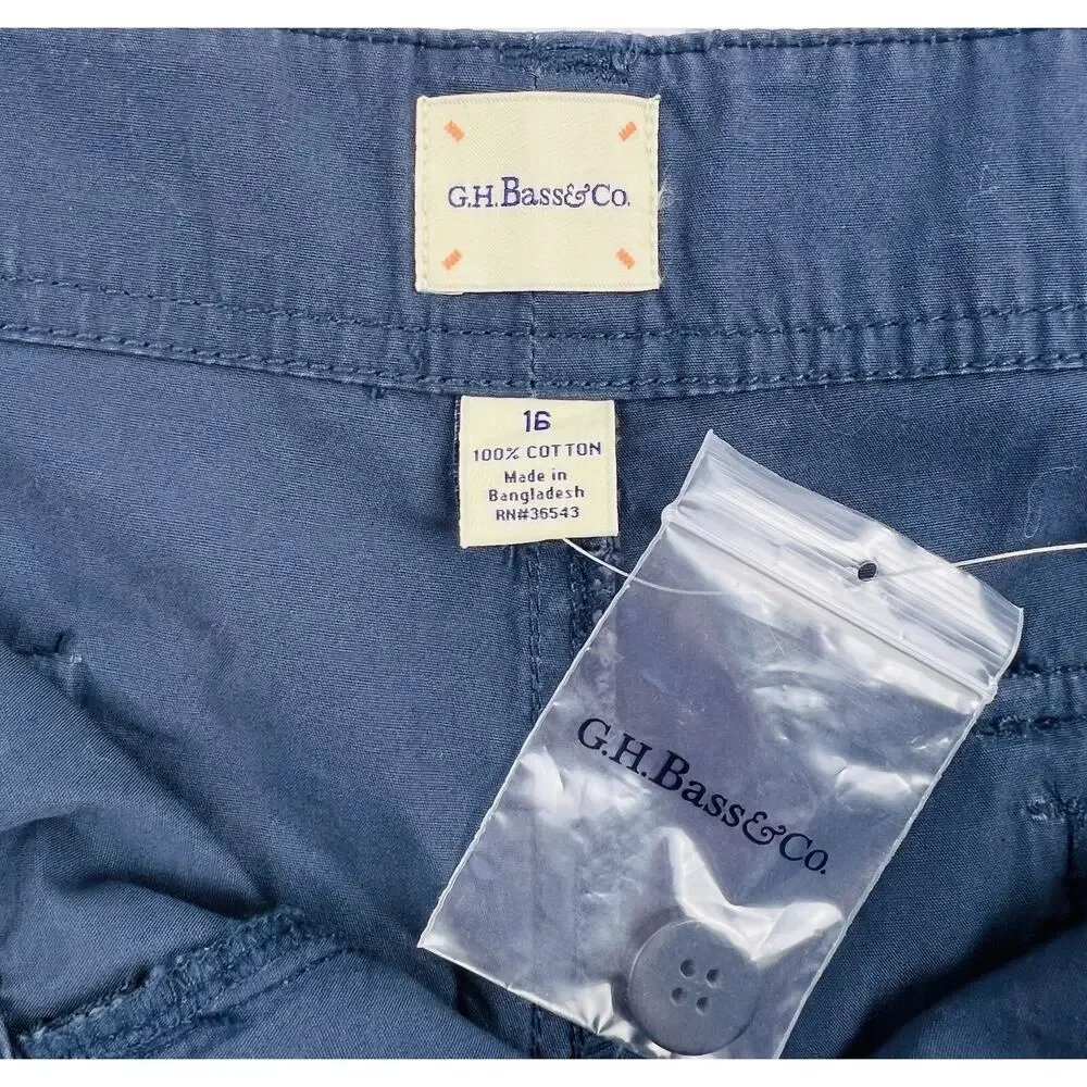 NEW Bass & Co. Shorts Womens 16 Blue Cargo Mid Rise Cotton 4" inseam - Picture 2 of 8